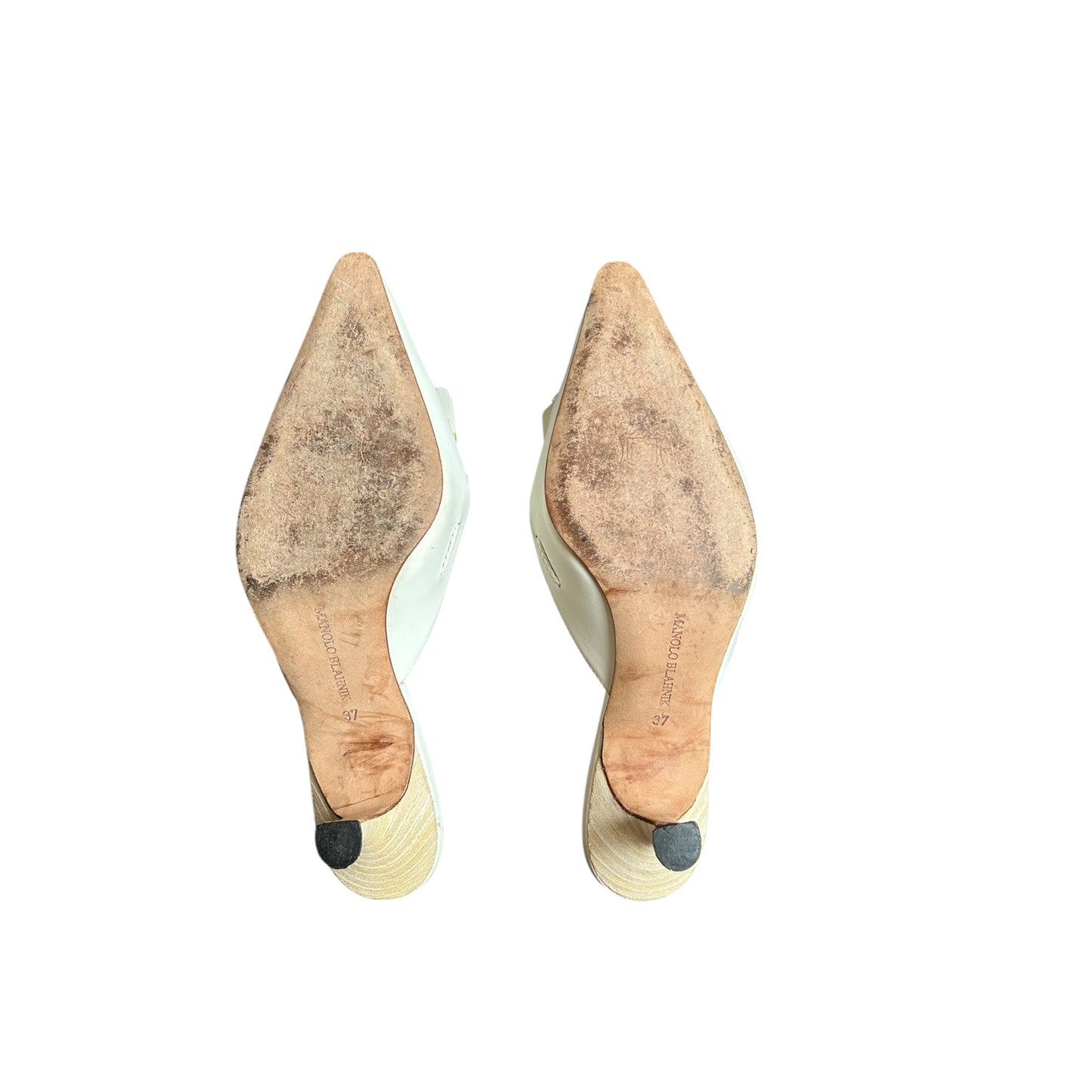 Vintage Manolo Blahnik white tassel bow tie mule heels / 37