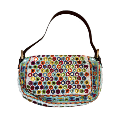 Vintage 1997 rare Fendi Specchietti Mirror & Pearl Embroidery Baguette bag