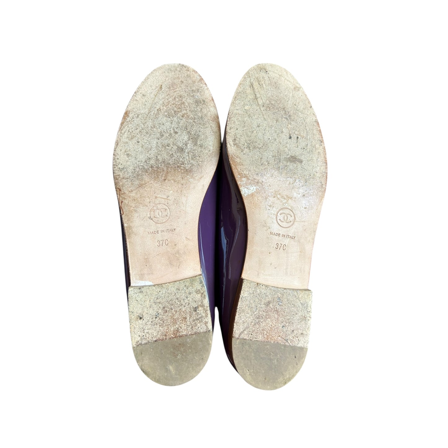 Vintage Chanel purple leather ballet flats CC interlocking logo / 37