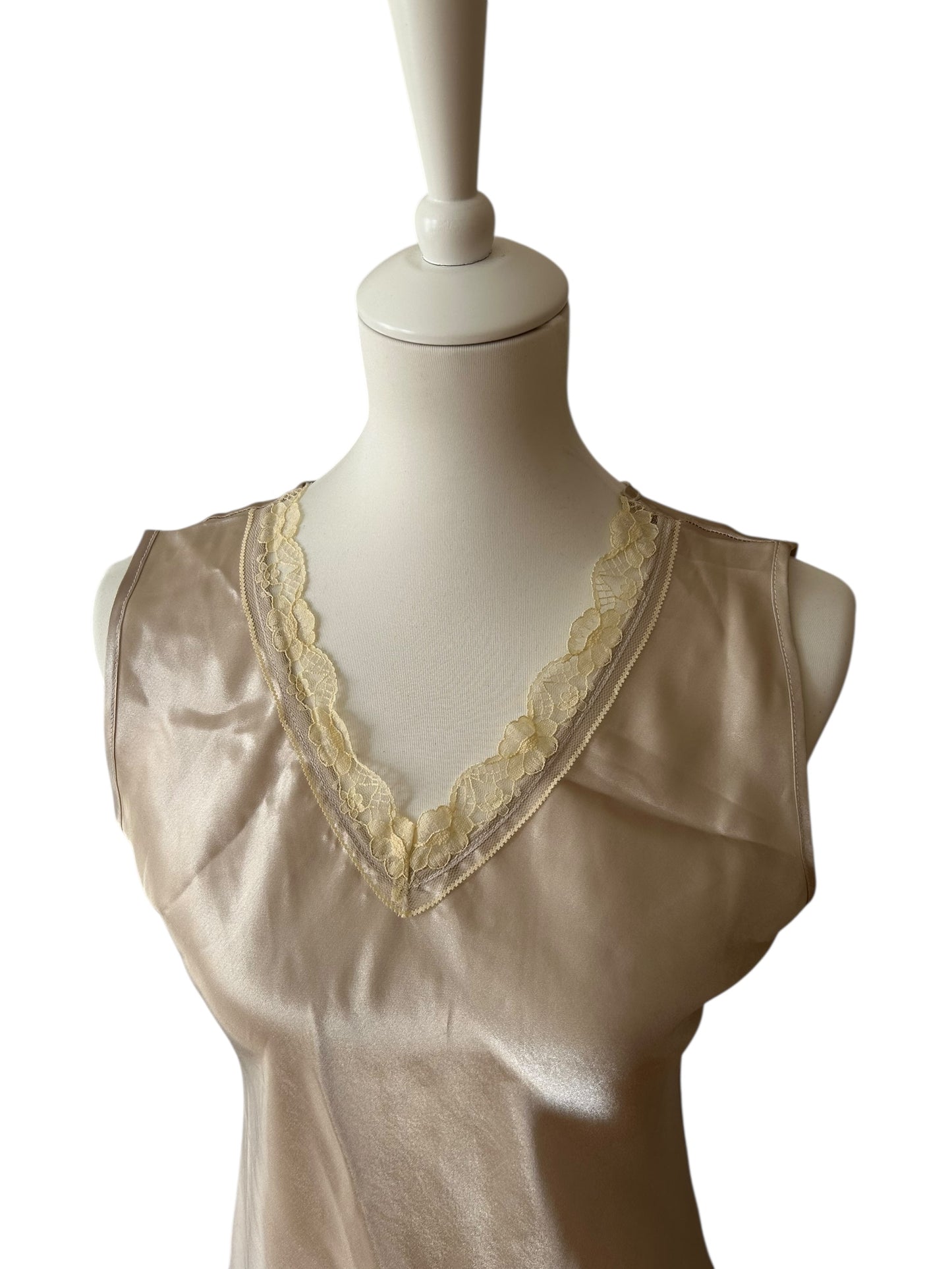 Vintage pure silk midi lace slip dress / XL