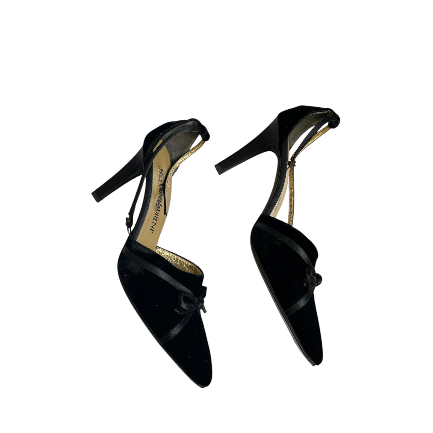Vintage Yves Saint Laurent bow tie velour black heels / 37.5