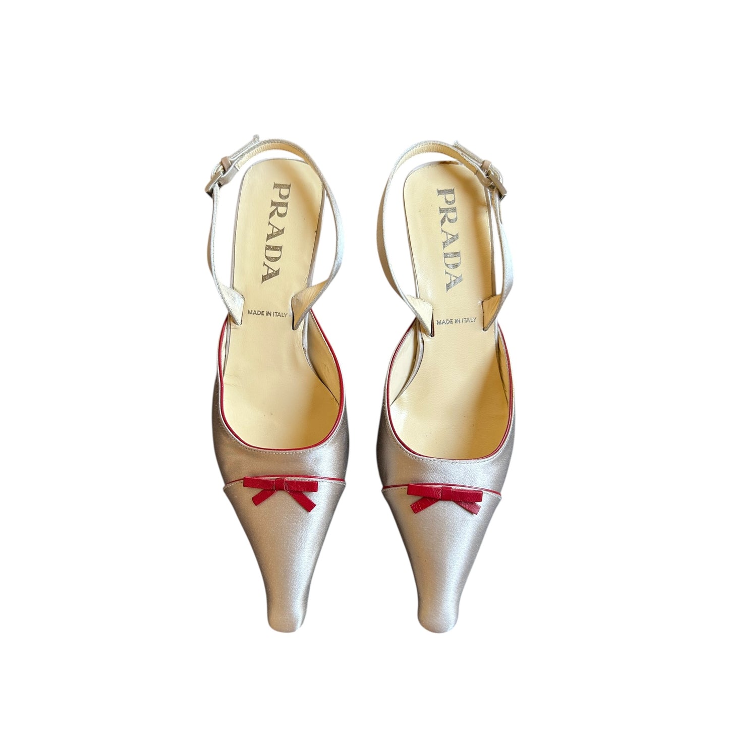 Vintage Prada satin bow tie slingback kitten heels/ 35