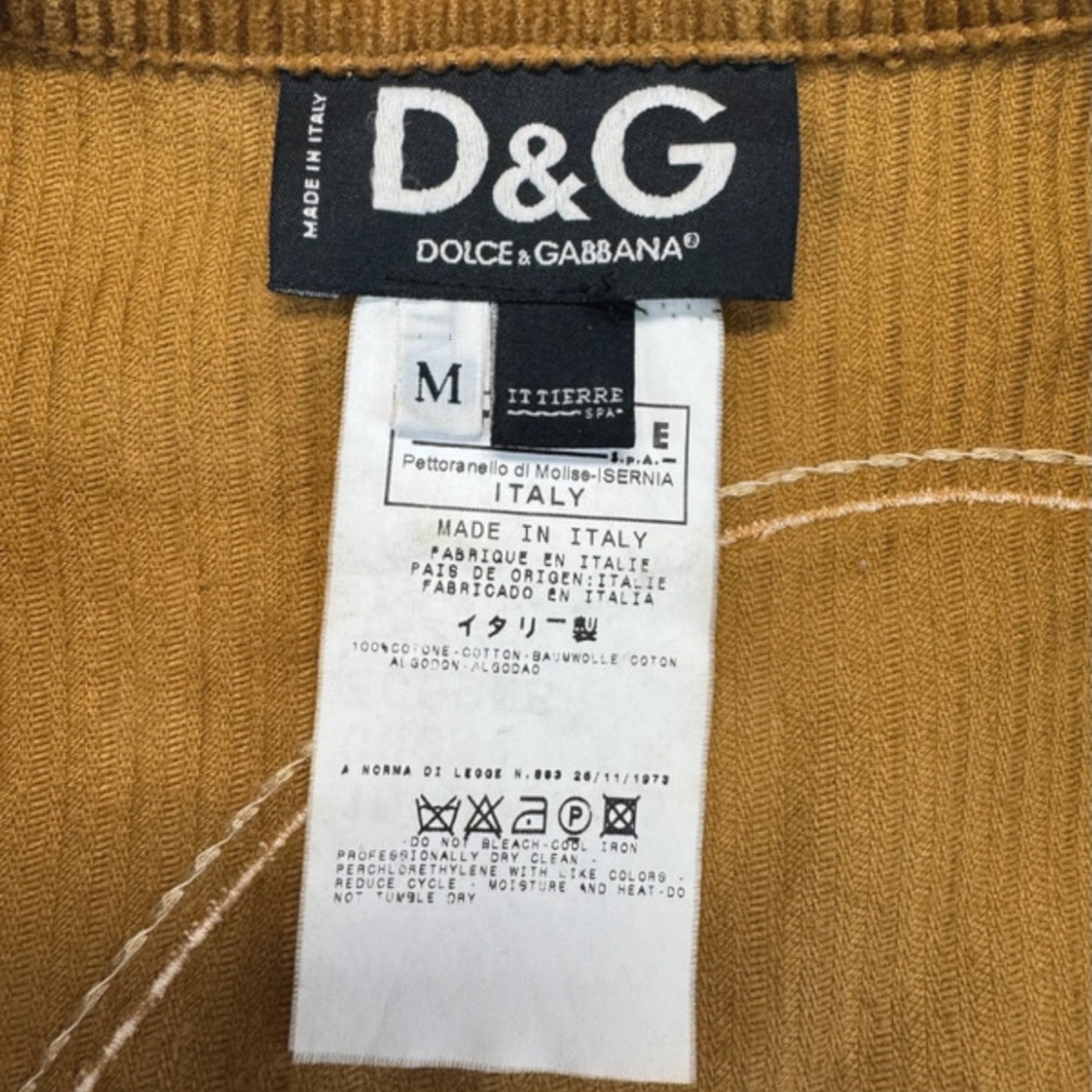 Vintage Dolce & Gabbana FW02 brown corduroy jacket with distinct white contrast stitching details