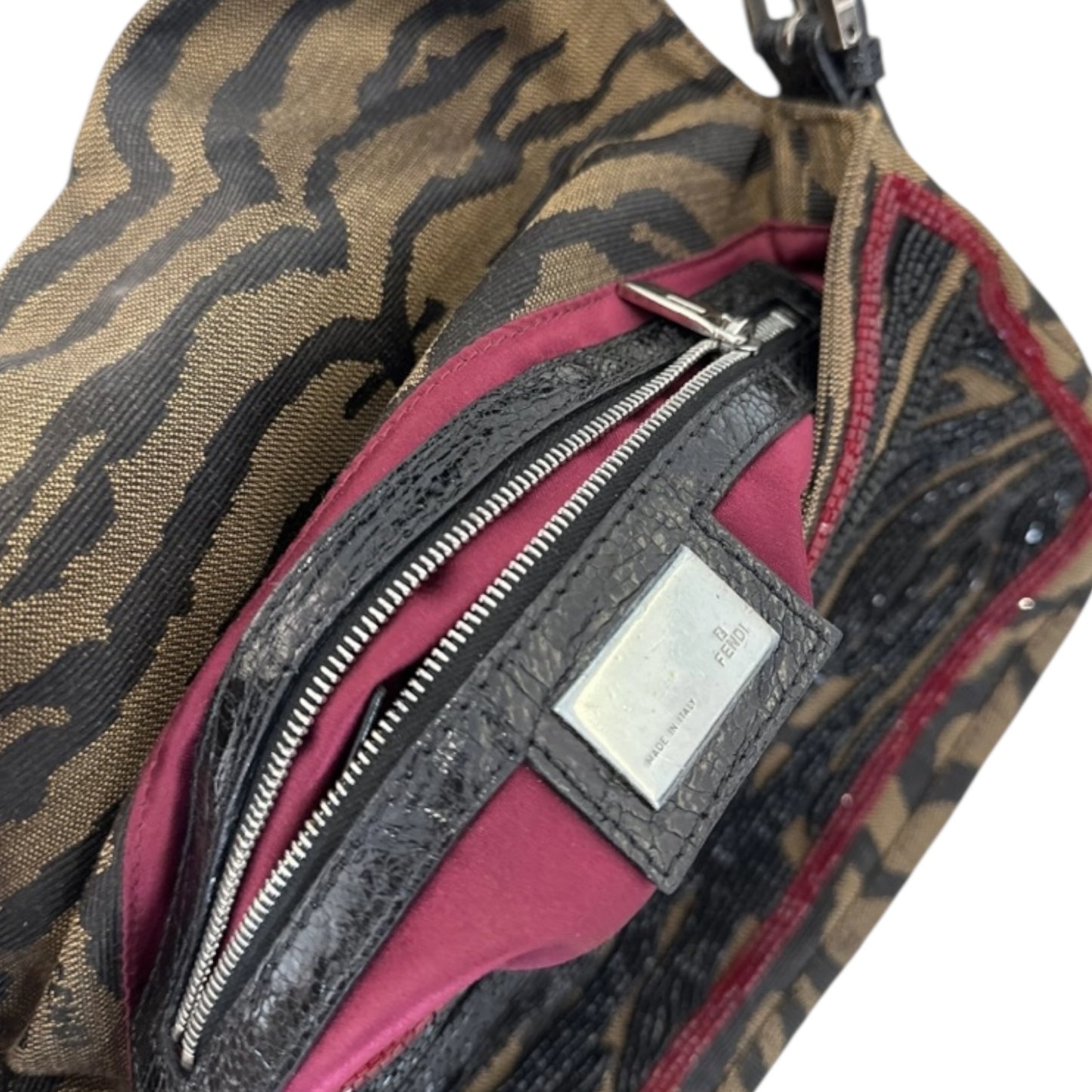 Fendi Baguette Beaded Zebra Pattern Bag – Vintage Embellished FF Logo Shoulder Bag