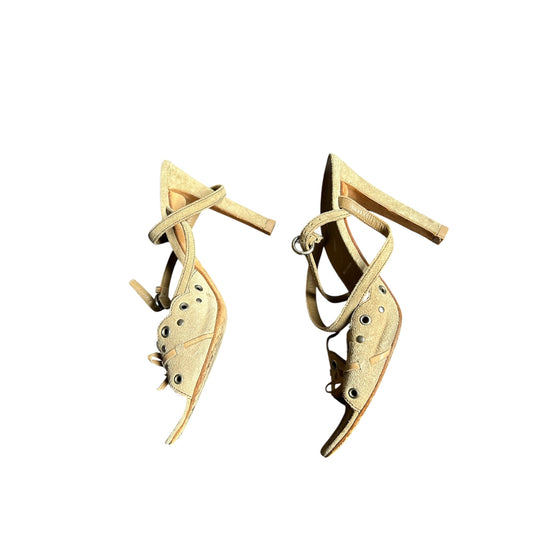 Vintage Prada suede beige eyelet strap sandal heel / 40