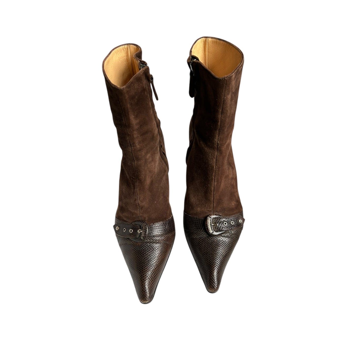 Vintage Chanel brown suede croc buckle ankle boots/ 37