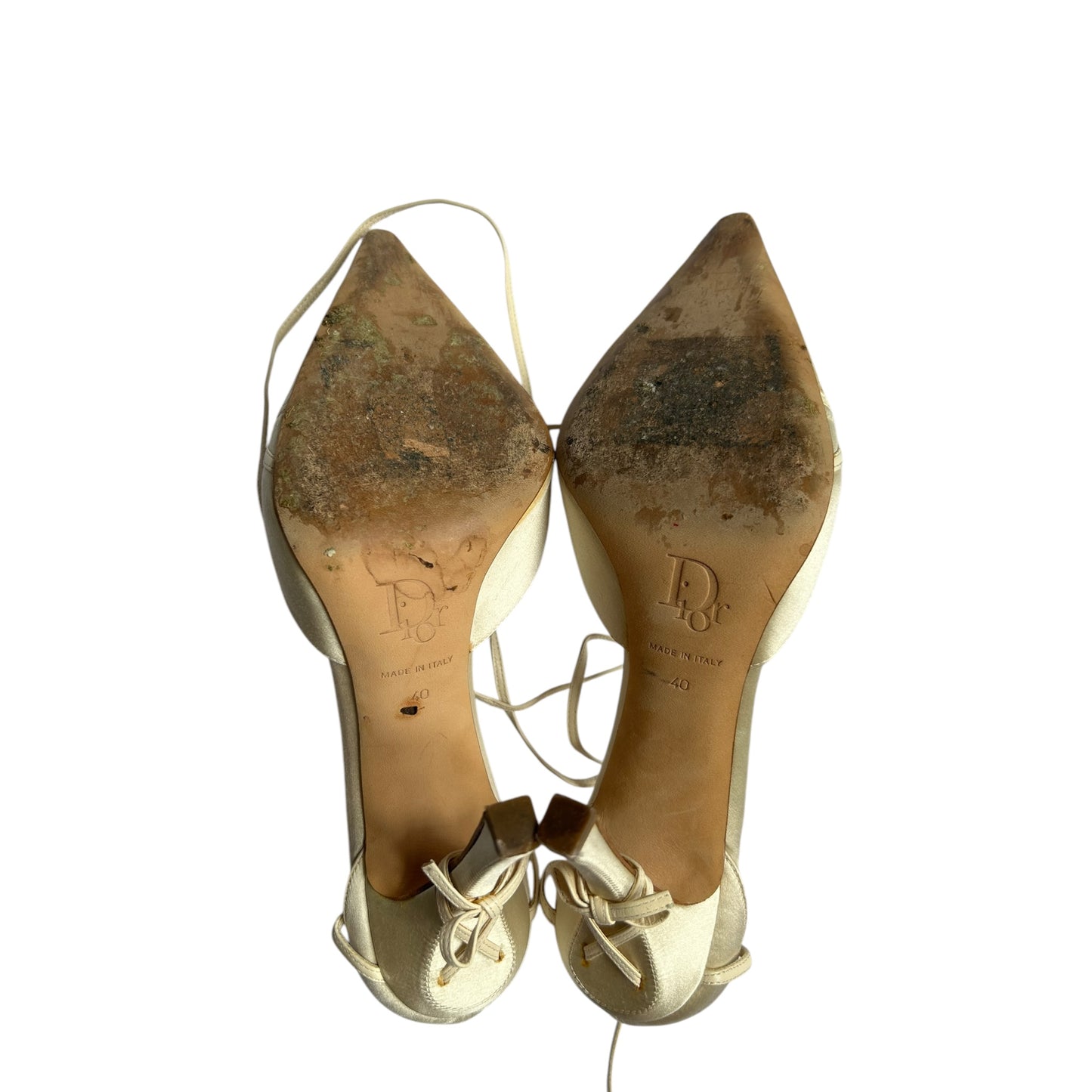 Vintage Dior pearl satin wrap around heels / 40