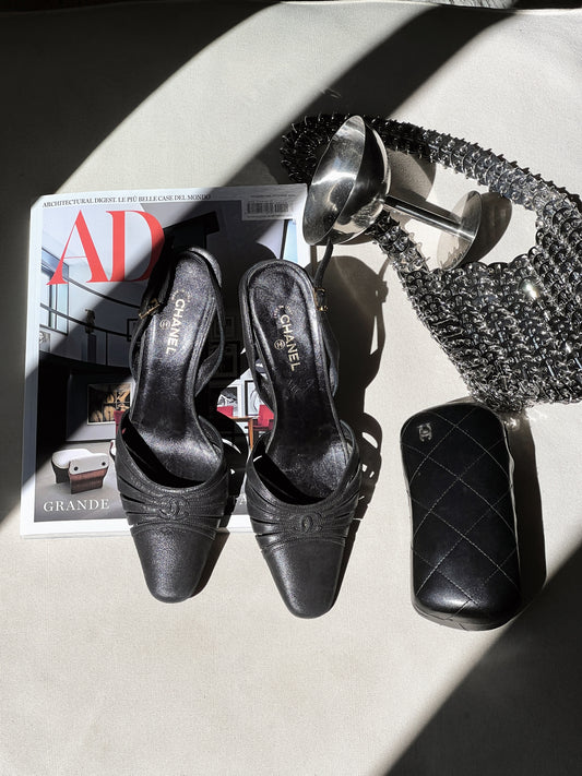 Vintage Chanel CC logo sling back heels by Karl Lagerfeld /36