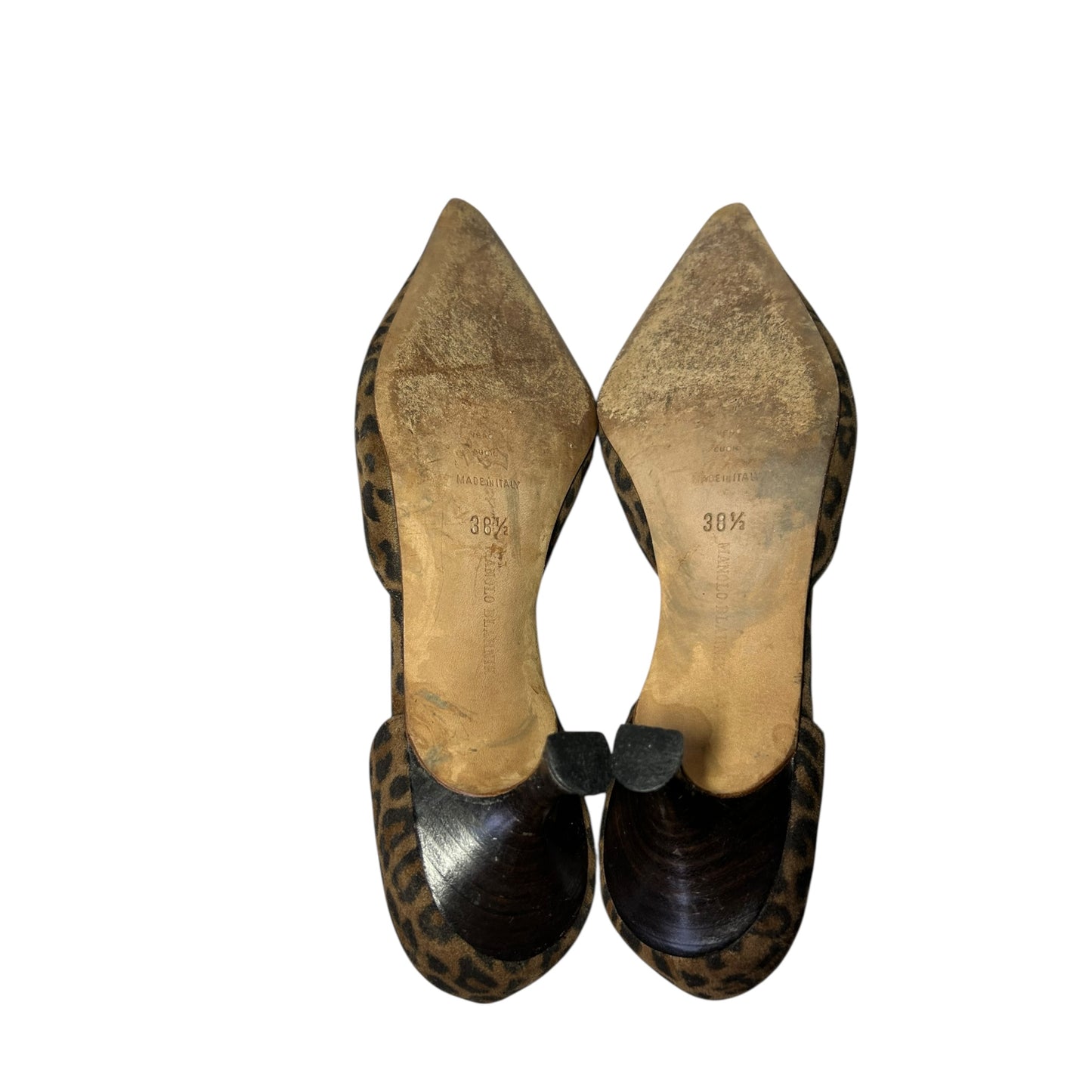 Vintage Manolo Blahnik bow tie leo print kitten heels / 38.5