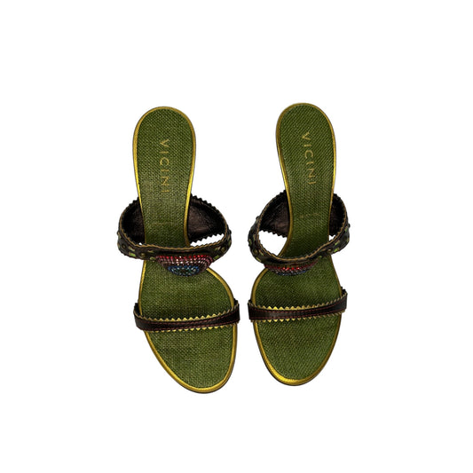 Vintage Vicini multicolored sequined mule heels / 39