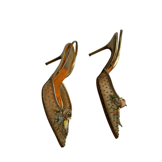 Vintage rare Rene Caovilla floral beaded slingback heels / 36