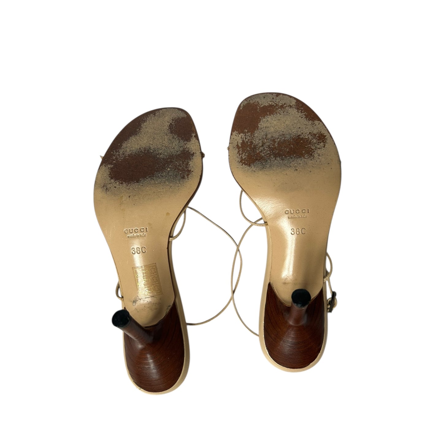 Vintage Gucci by Tom Ford pink & beige bow tie sandal heels / 38-39