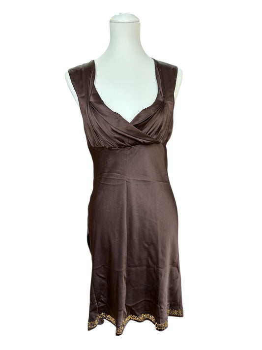 Vintage pure silk brown sequined dress / S