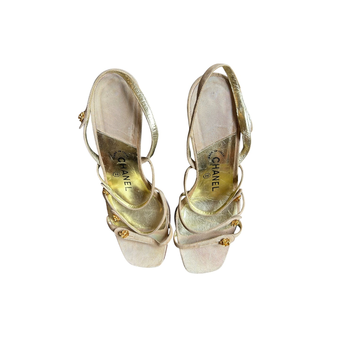 Vintage Chanel magnolia details strap pink glittery sandals / 39