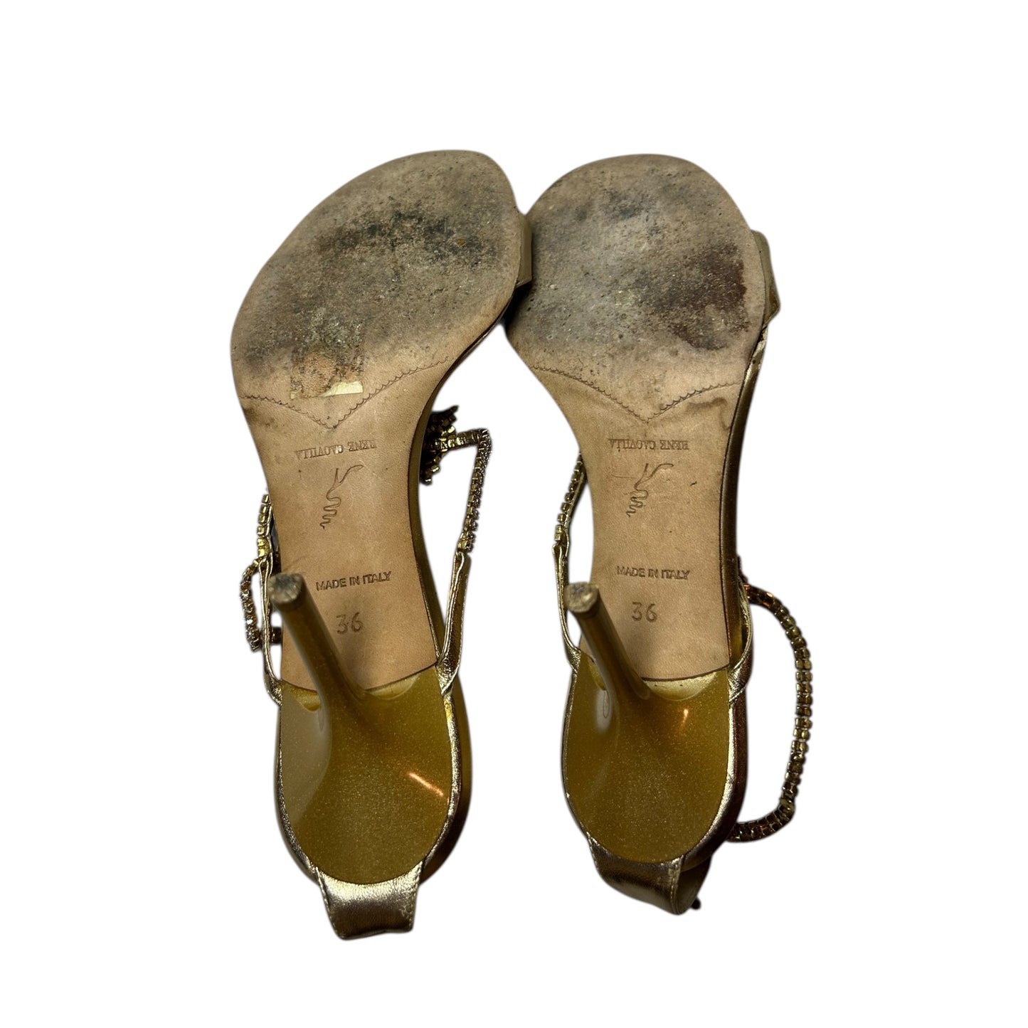 Vintage Rene Caovilla metallic crystal embellished sandal heels / 36