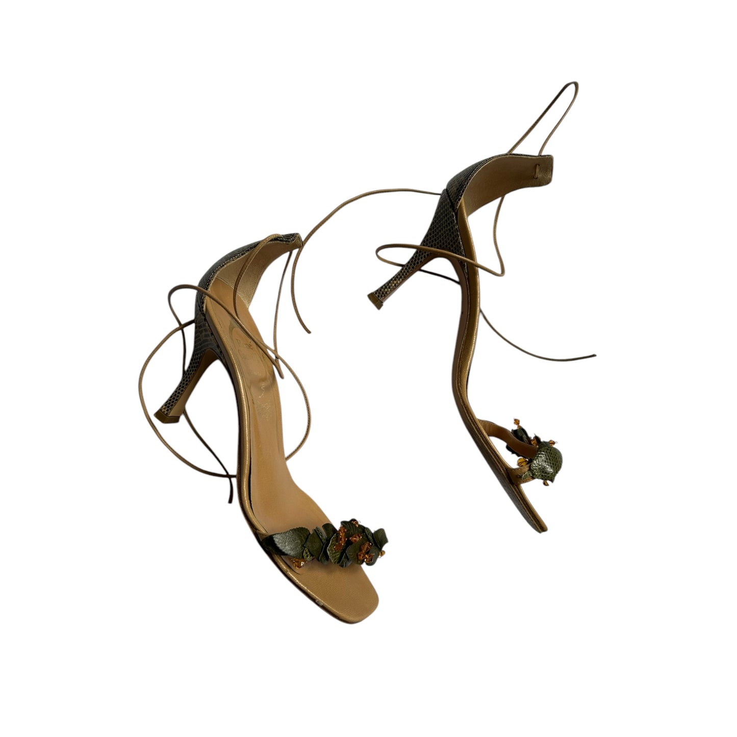 Vintage Rene Caovilla floral leaf wrap around croc heels / 36