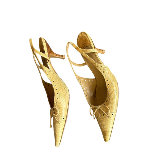 Vintage Chanel CC logo beige lizard slingback heels/ 36