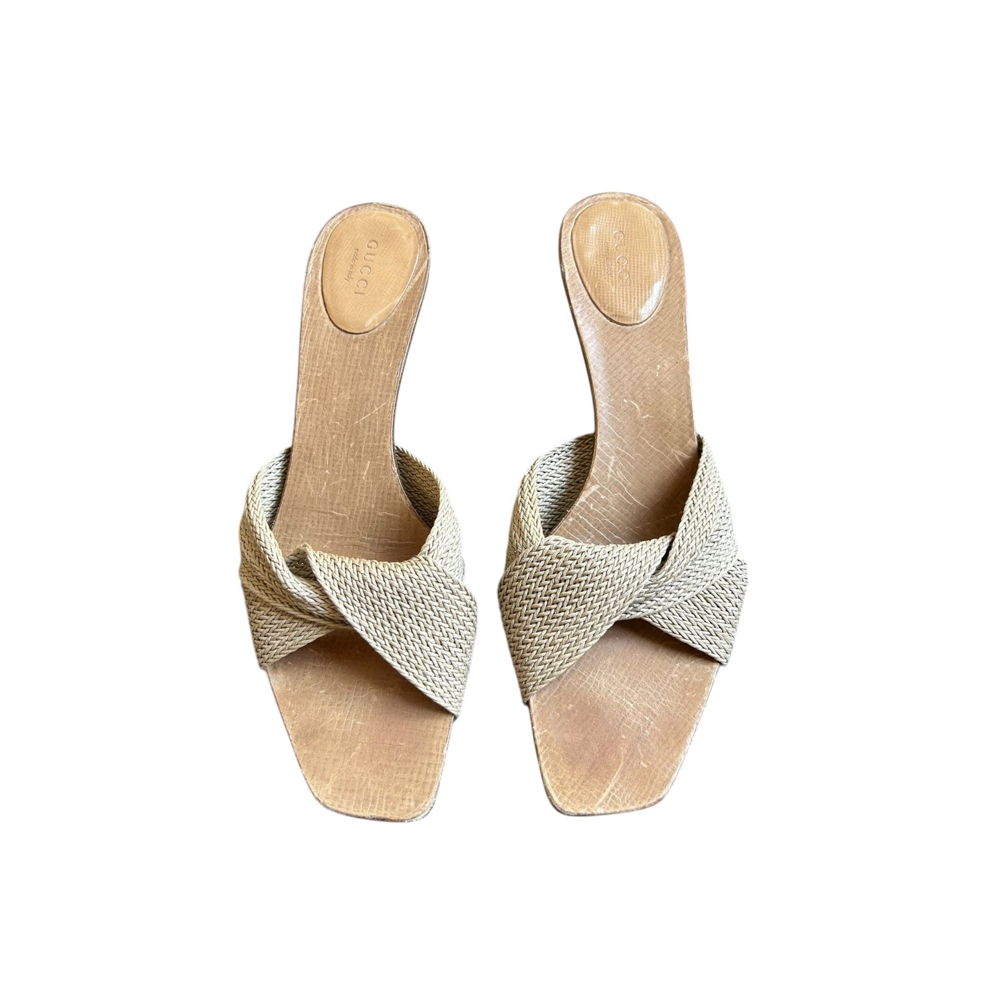 Vintage Gucci by Tom Ford beige cloth mule heels/ 41