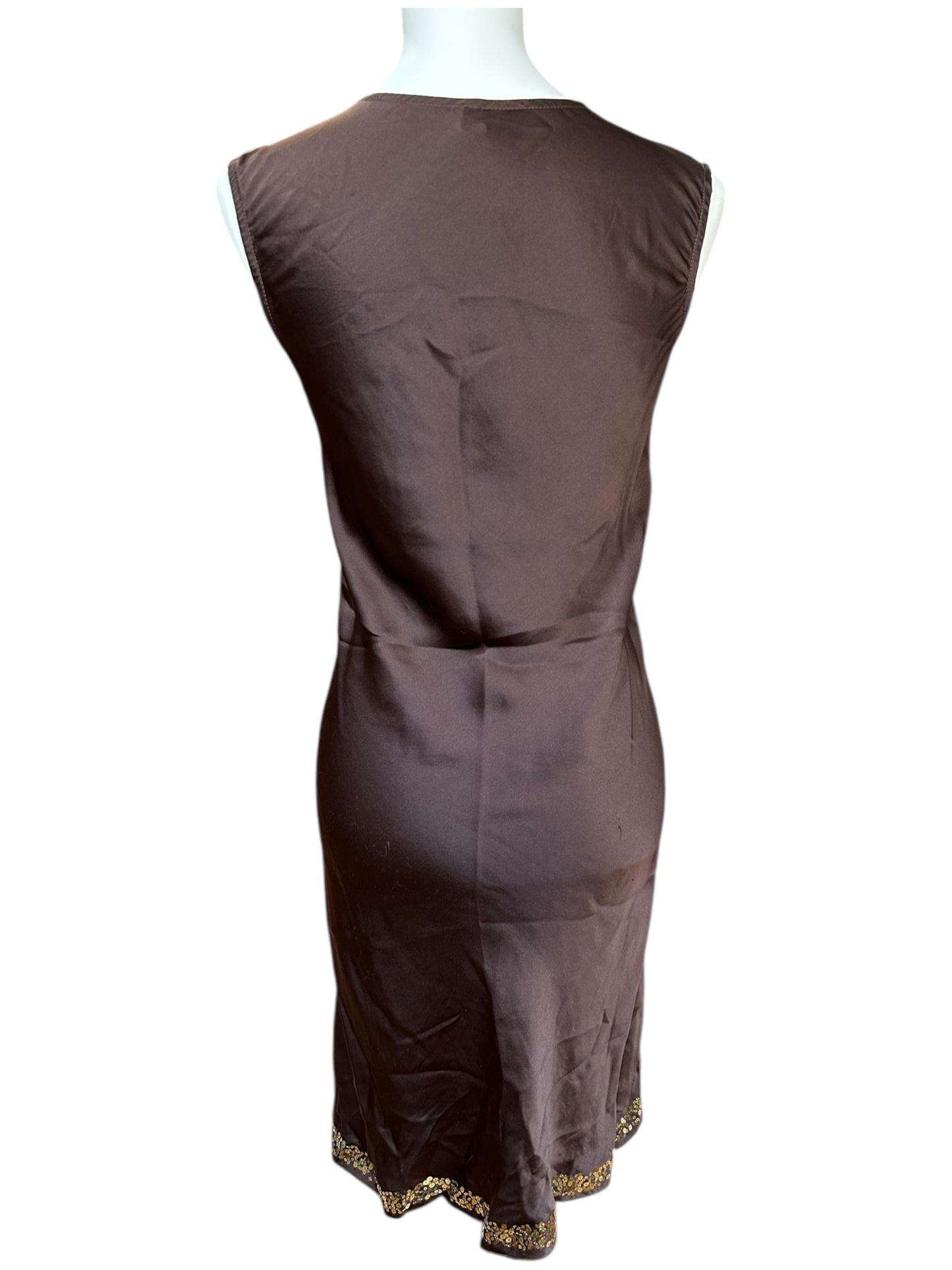 Vintage pure silk brown sequined dress / S