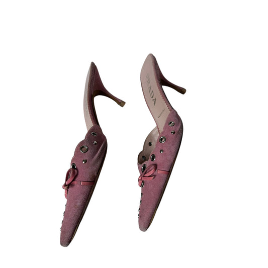 Vintage Prada pink eyelet mule heels / 35.5