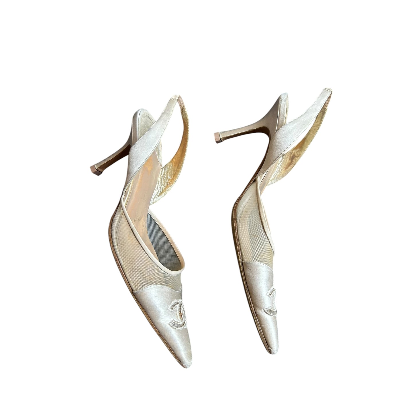 Vintage Chanel satin slingback heels by Karl Lagerfeld/ 39