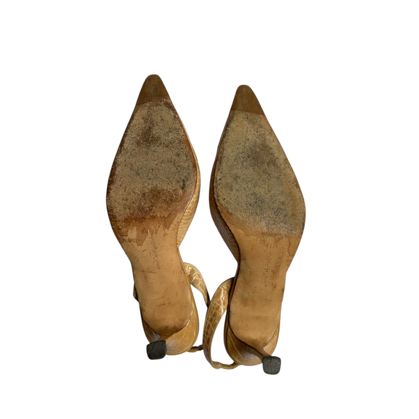 Vintage Manolo Blahnik croc leather nude slingback heels / 41.5