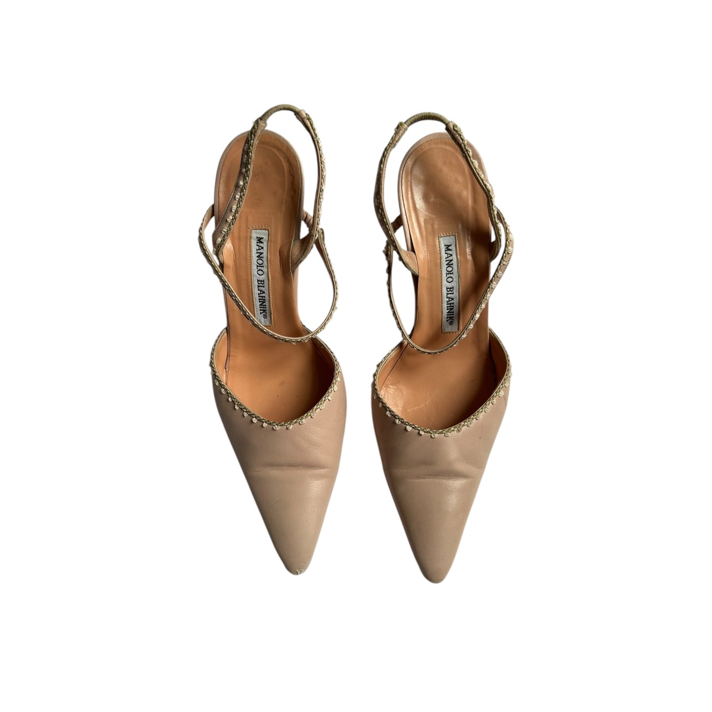 Vintage Manolo Blahnik rose embroidered floral pattern slingback heels / 39