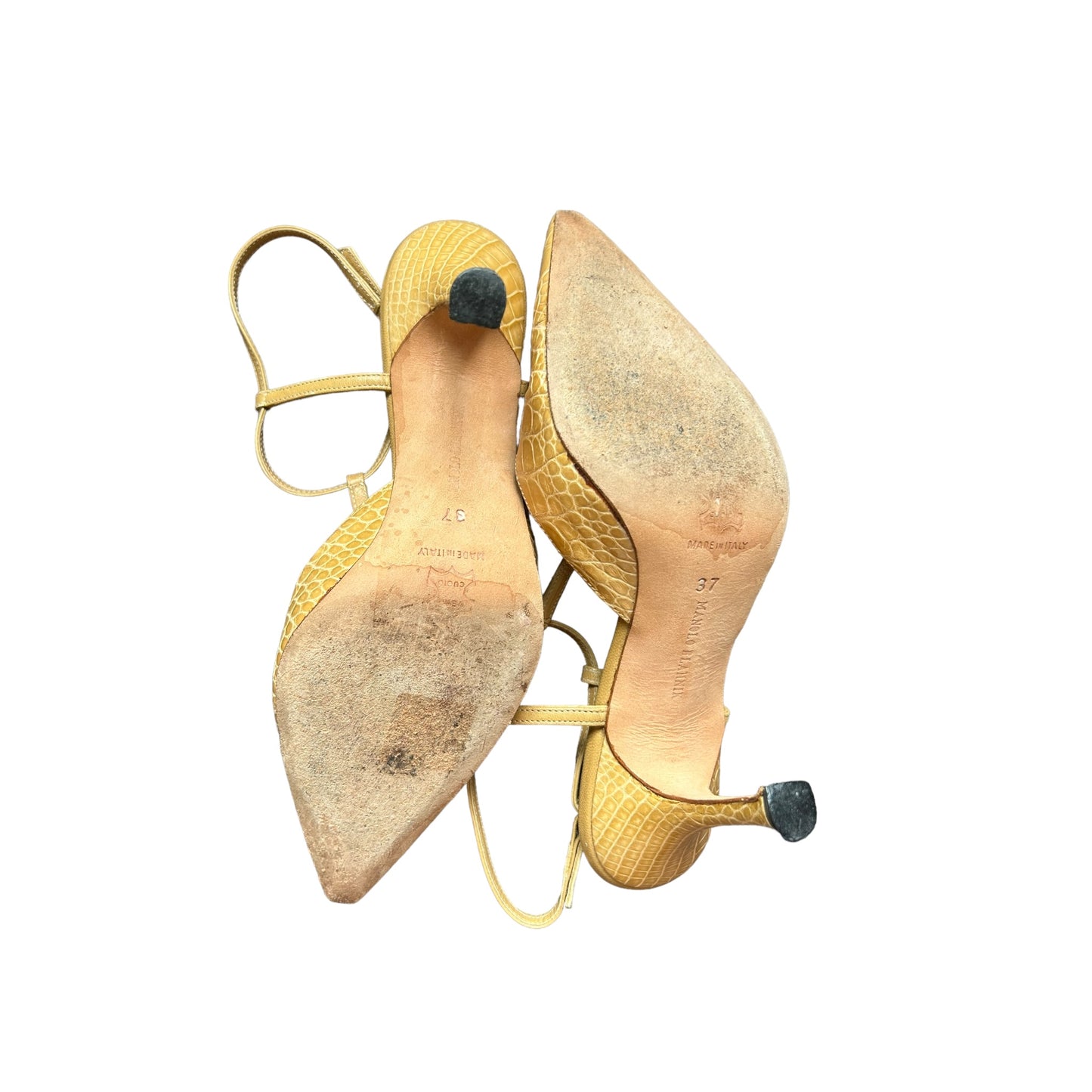 Vintage Manolo Blahnik croc tan sling back strap heels/ 37