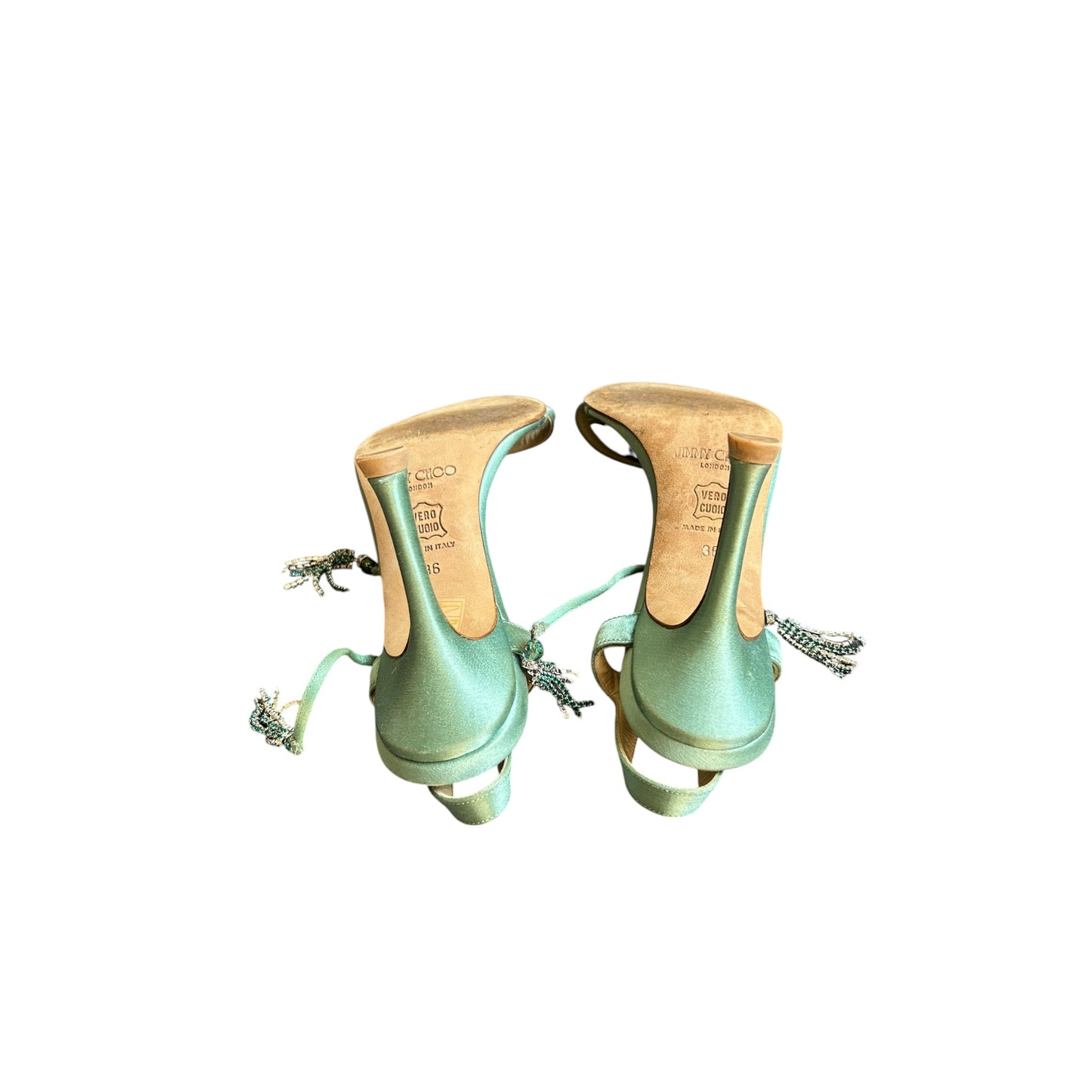 Vintage rare Jimmy Choo satin mint wrap around heels / 36