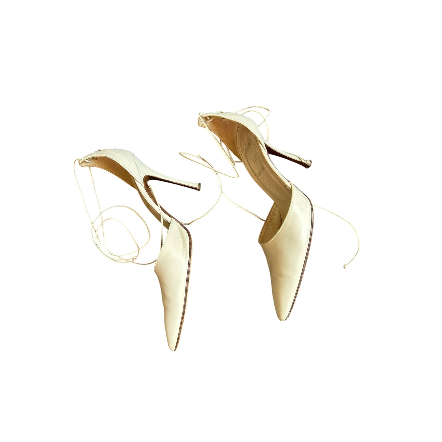 Vintage Dior ivory wrap around bow heels / 39