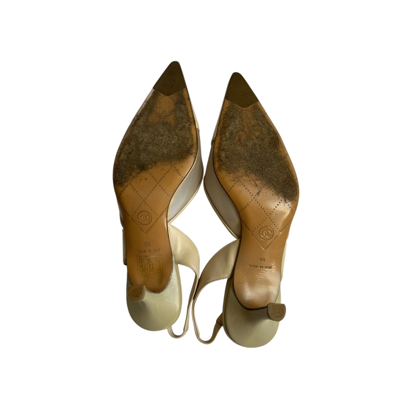 Vintage Chanel ivory CC interlocking logo sling back heels by Karl Lagerfeld/ 39