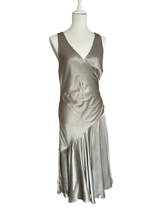 Vintage Ralph Lauren 2010 asymmetrical 100% silk midi metallic dress