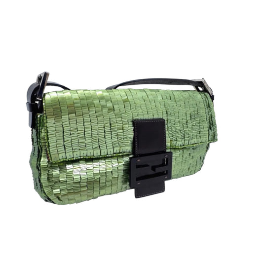 Fendi Baguette Green Sequined Bag – Vintage FF Logo Shoulder Bag
