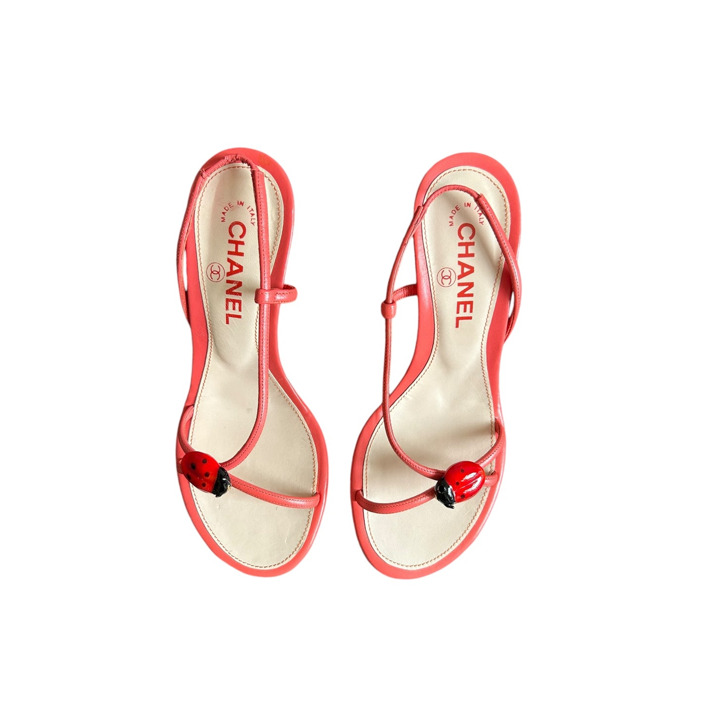 Vintage rare Chanel ladybug red sling back heels / 36.5