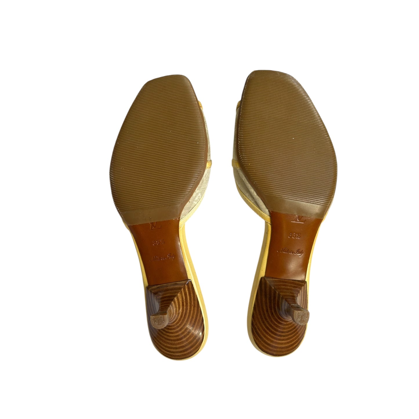 Vintage Louis Vuitton lime monogram mule heels / 38.5