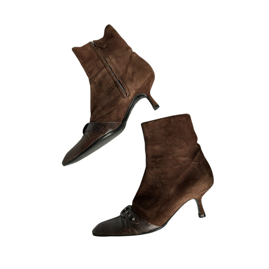 Vintage Chanel brown suede croc buckle ankle boots/ 37