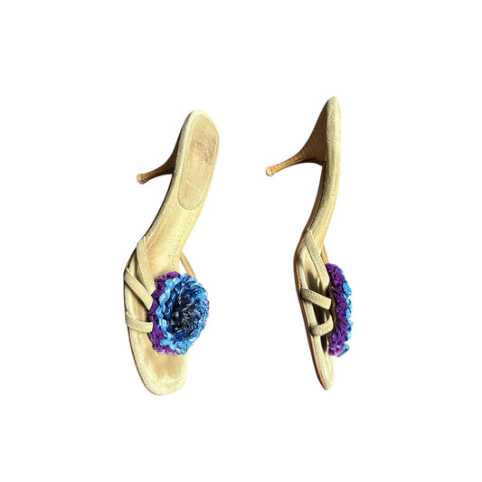 Vintage rare Miu Miu floral suede mule heels / 37