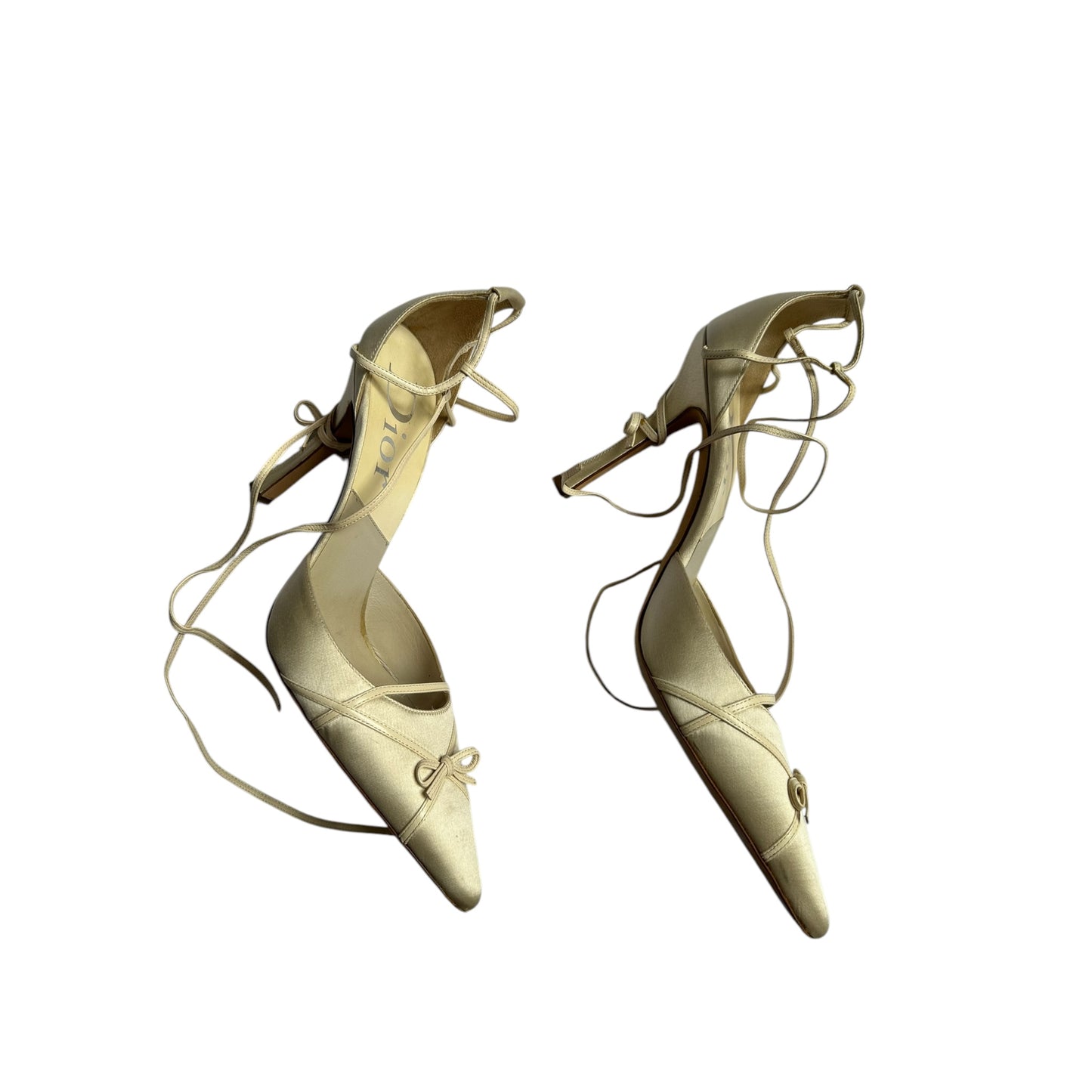 Vintage Dior pearl satin wrap around heels / 40