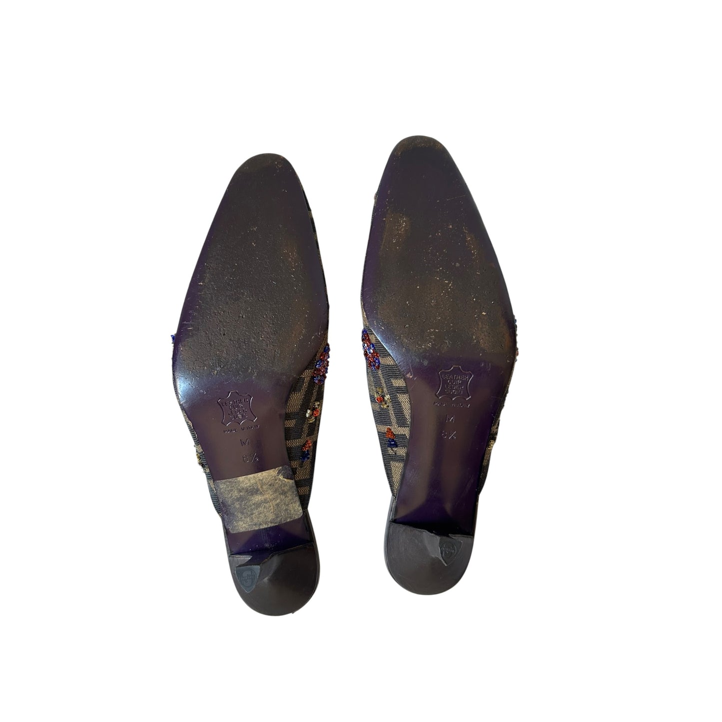 Vintage rare Fendi Zucca monogram logo embroidered mule heels / 38.5