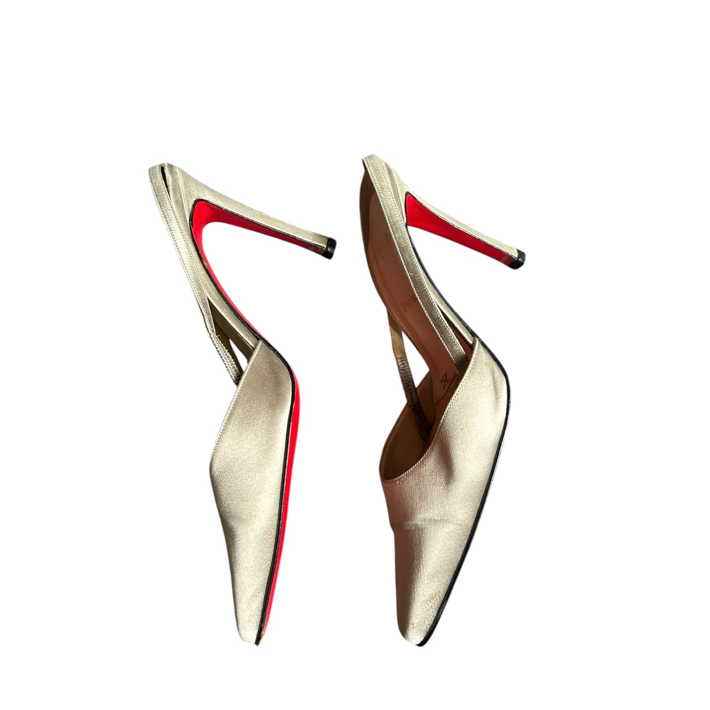 Vintage rare Christian Louboutin gray satin slingback heels / 39