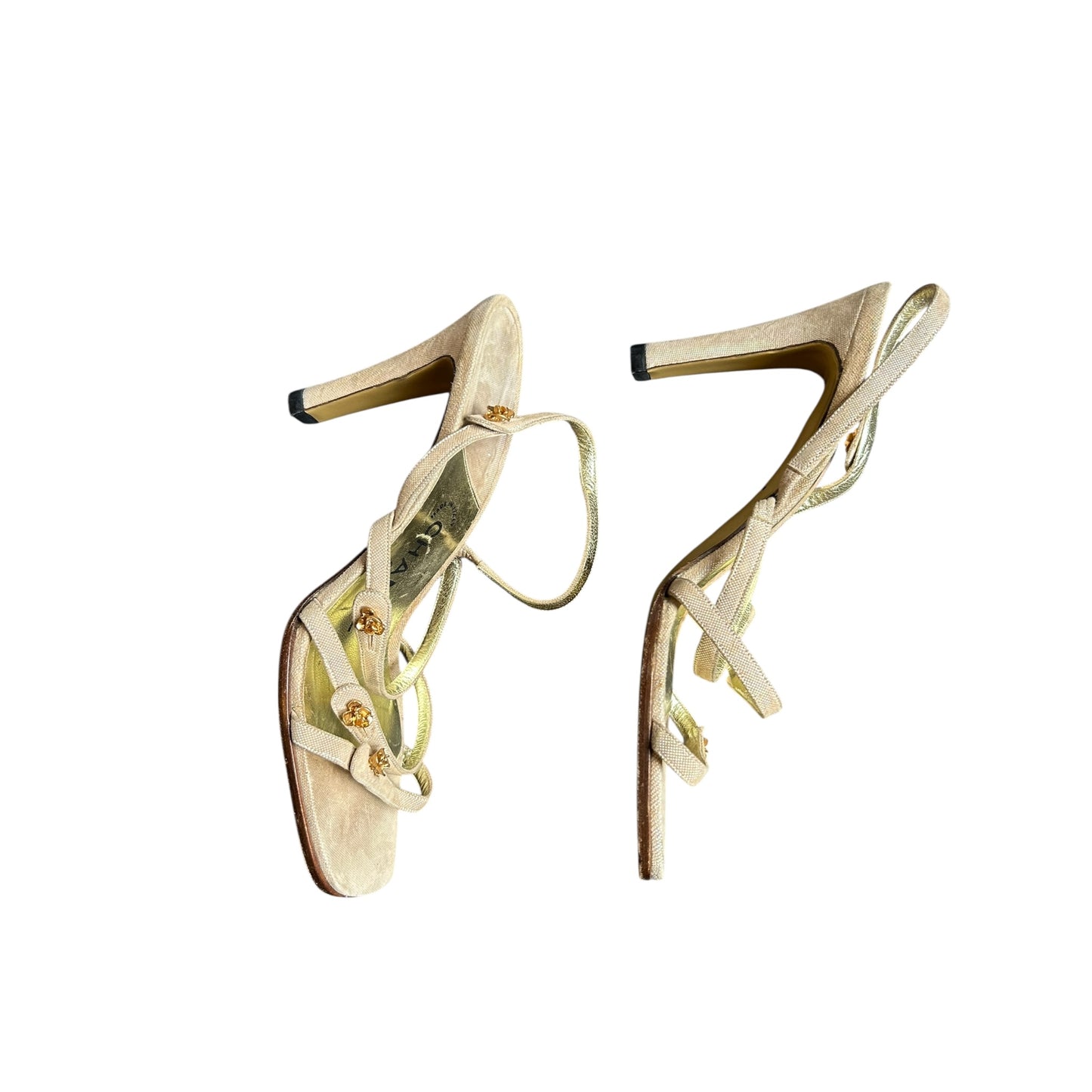 Vintage Chanel magnolia details strap pink glittery sandals / 39