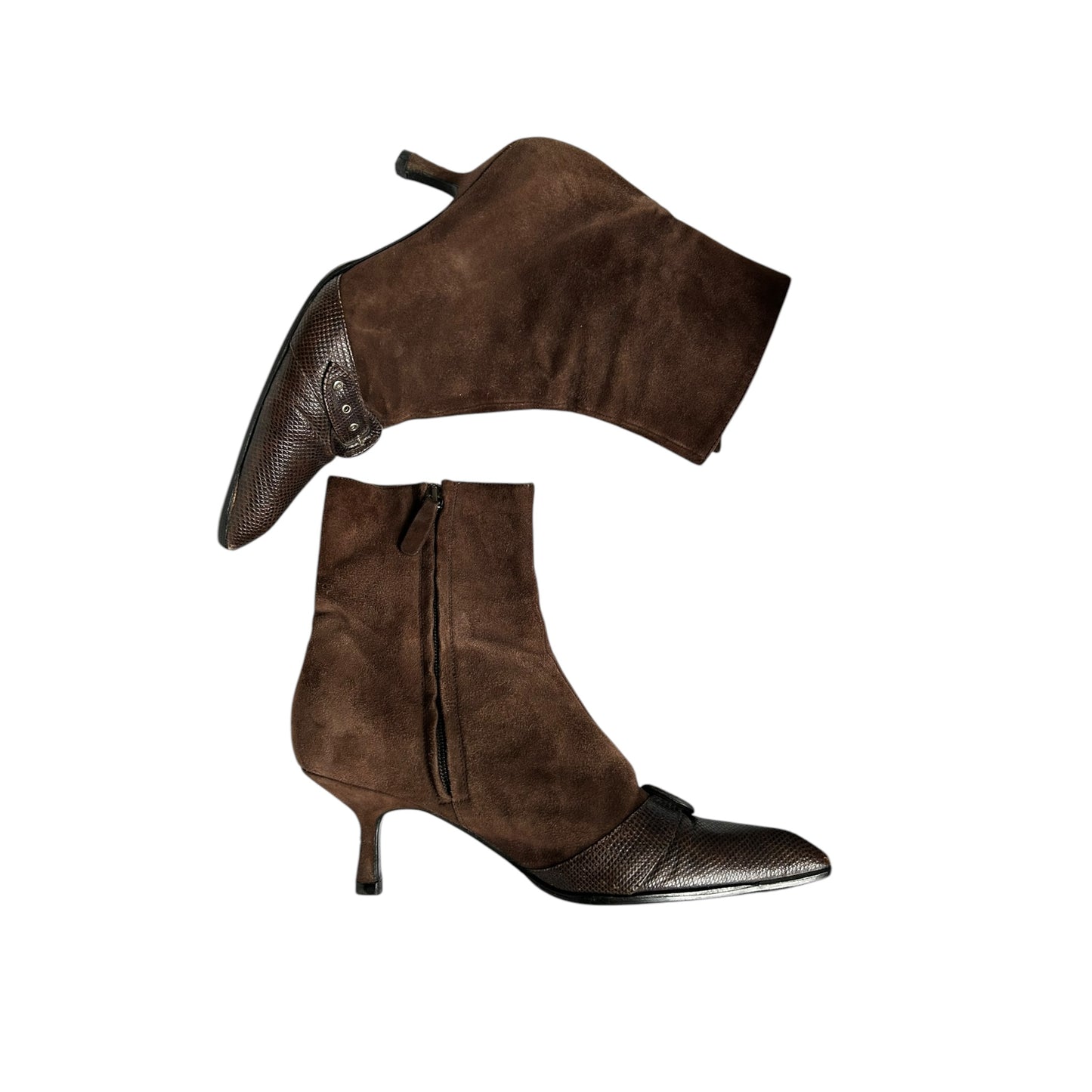 Vintage Chanel brown suede croc buckle ankle boots/ 37