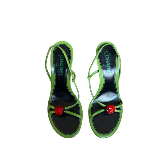 Vintage Chanel green ladybug sandal heels / 39.5