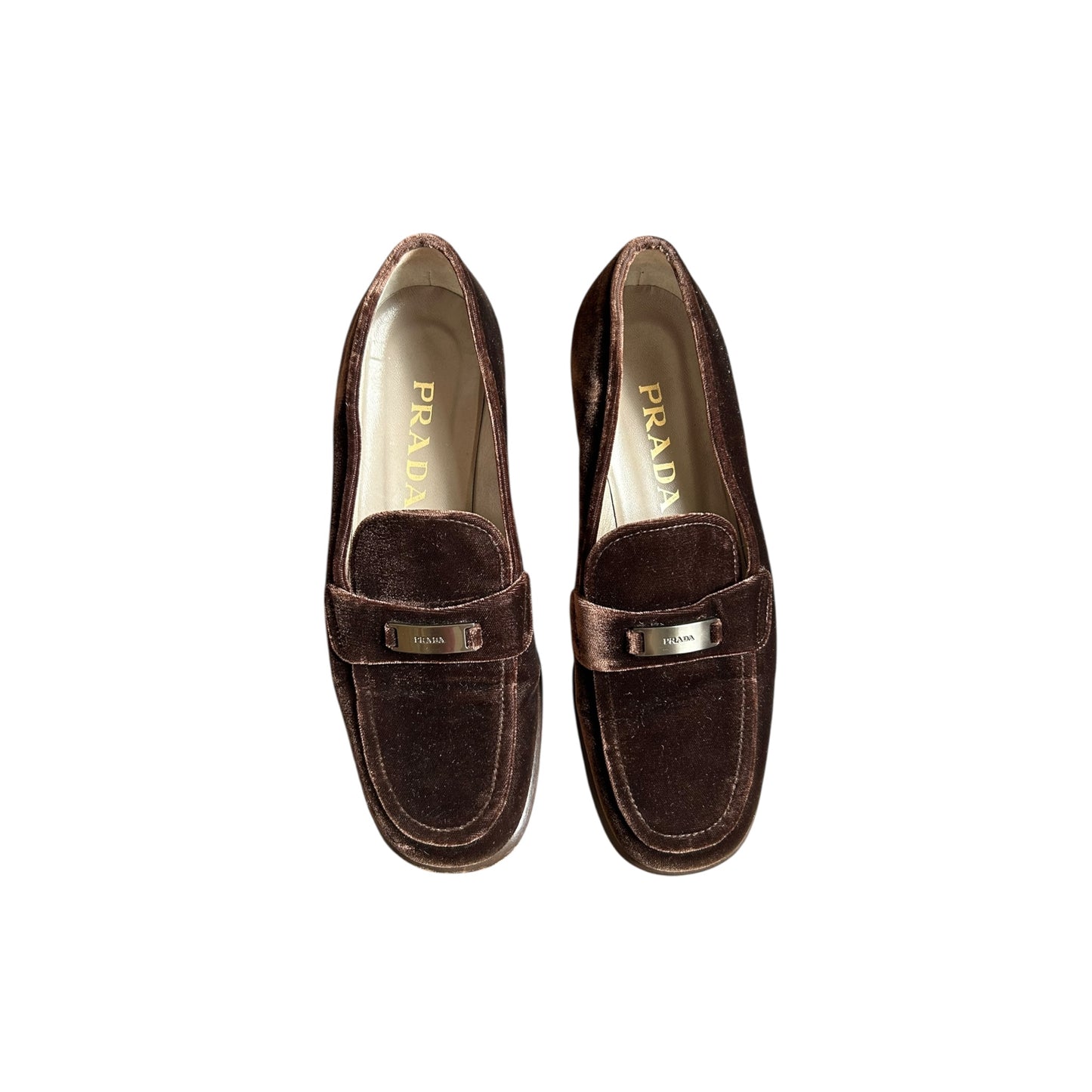 Vintage rare Prada chocolate brown velour loafers / 38