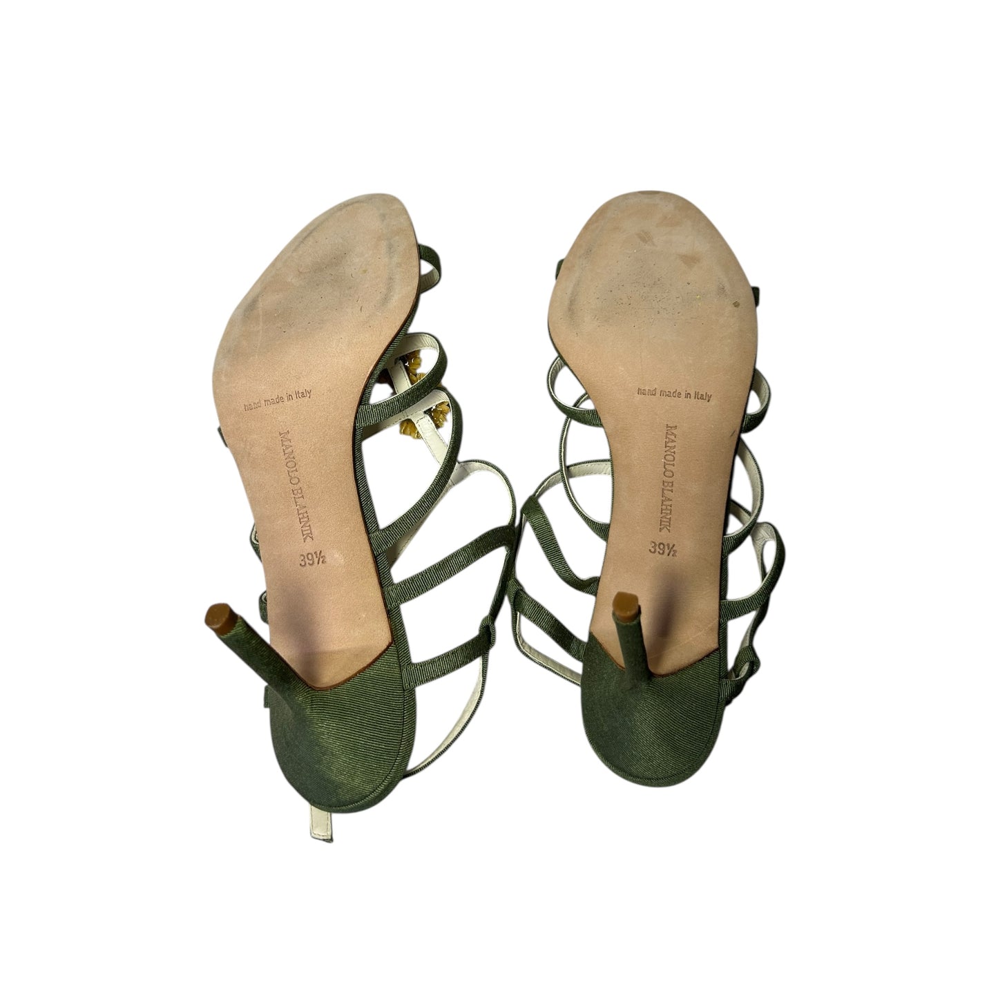 Vintage rare Manolo Blahnik peony green sandal heels / 39.5