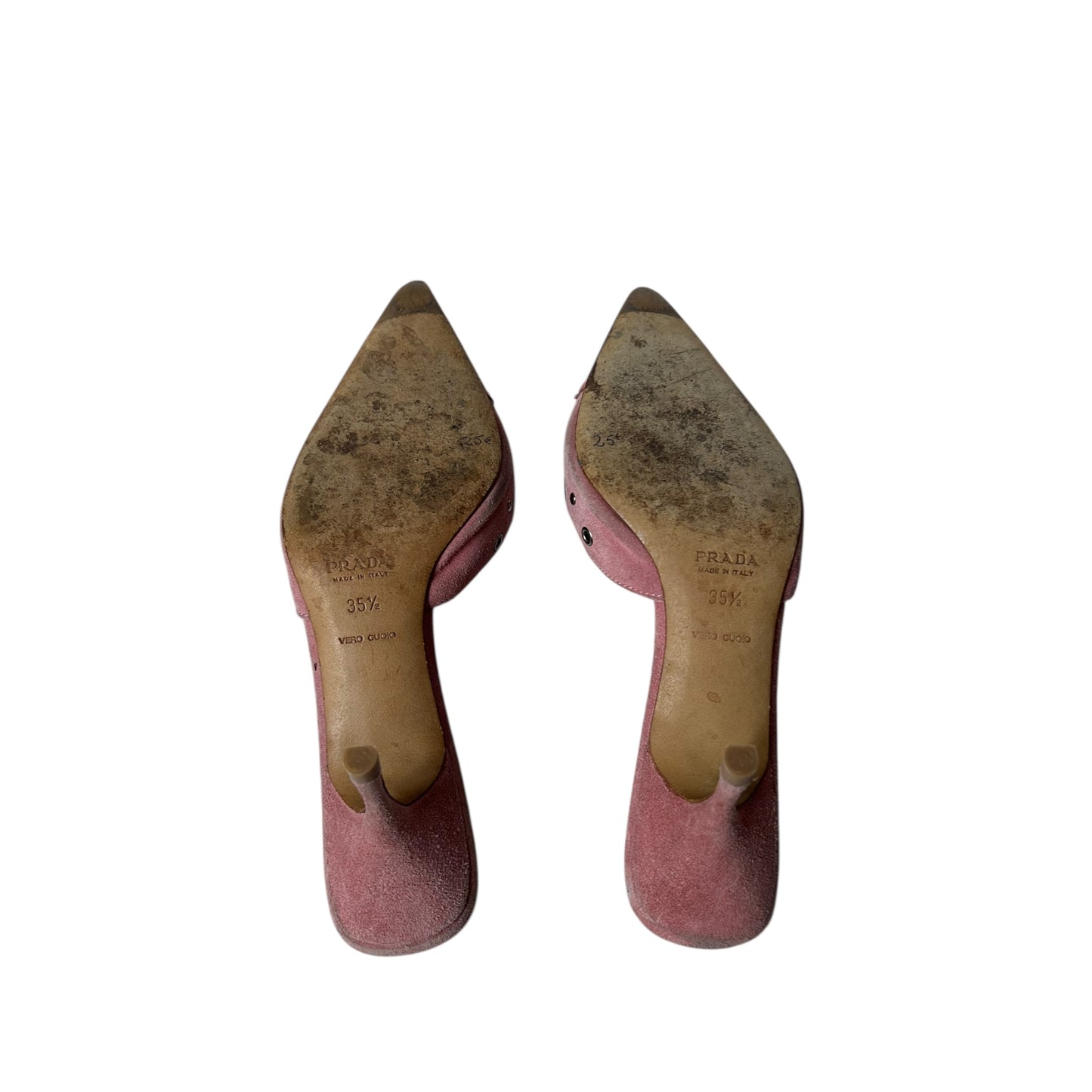 Vintage Prada pink eyelet mule heels / 35.5