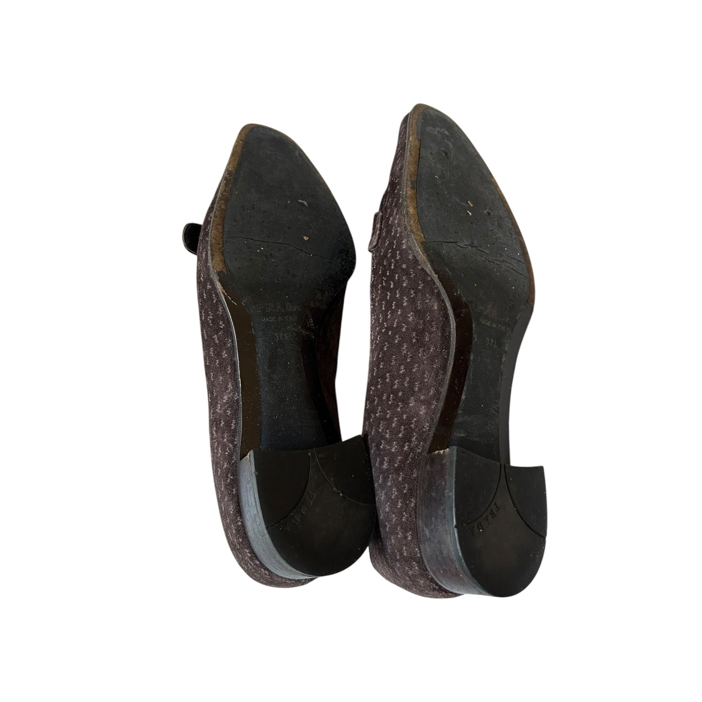 Vintage Prada suede brown ostrich buckle loafer flats / 37.5
