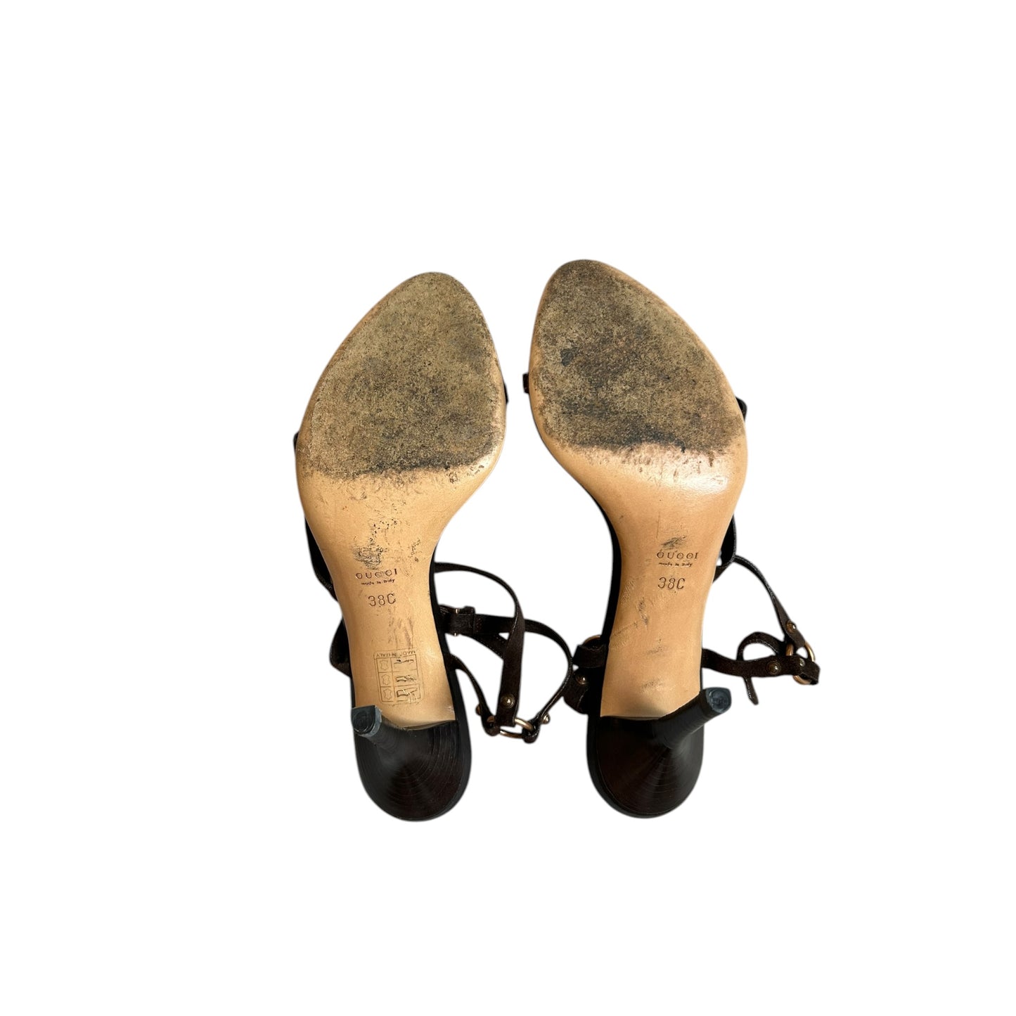 Vintage Gucci by Tom Ford brown leather bamboo strap sandal heels / 38
