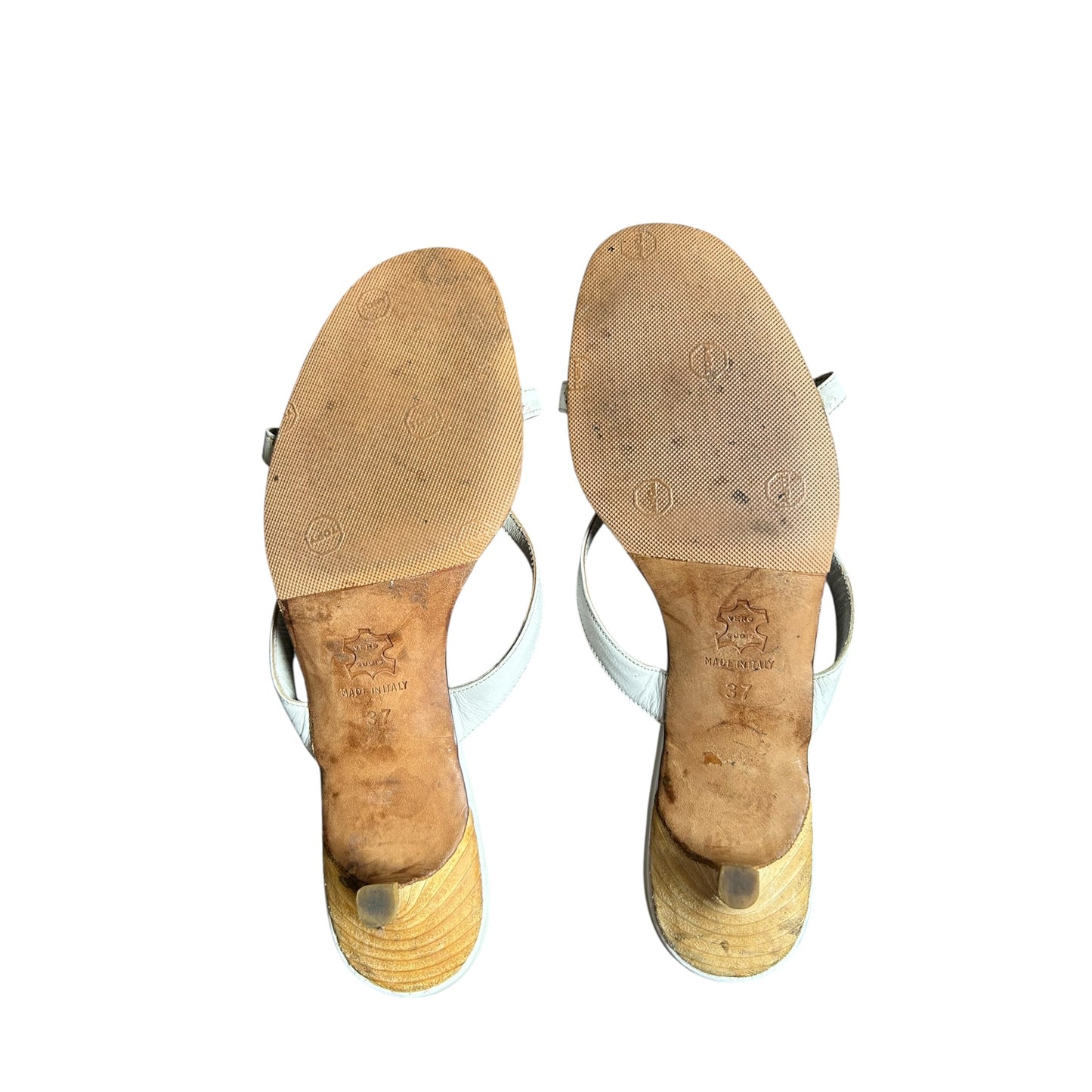 Vintage Manolo Blahnik white leather beaded slips mules / 37