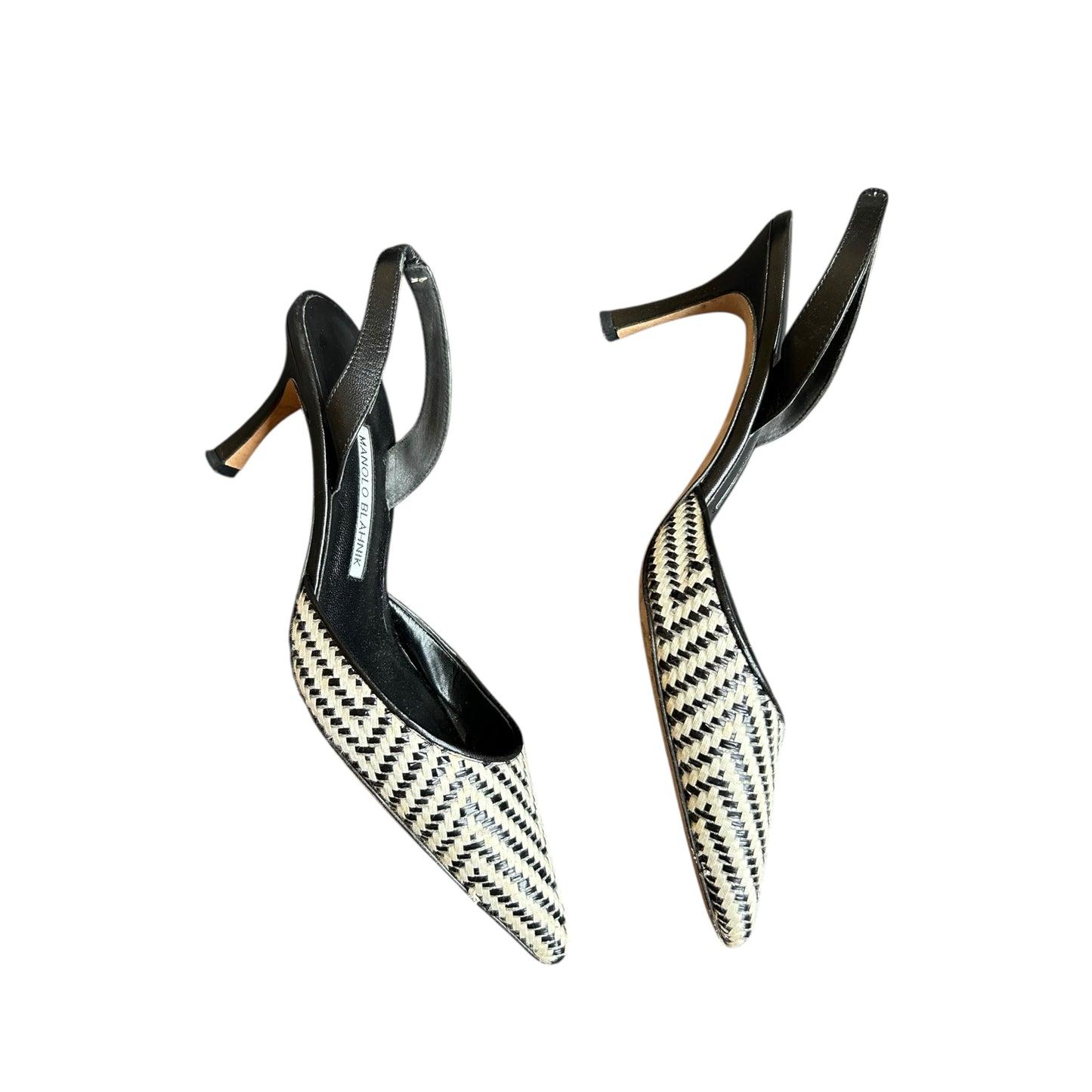 Vintage Manolo Blahnik black&white slingback patterned heels / 39